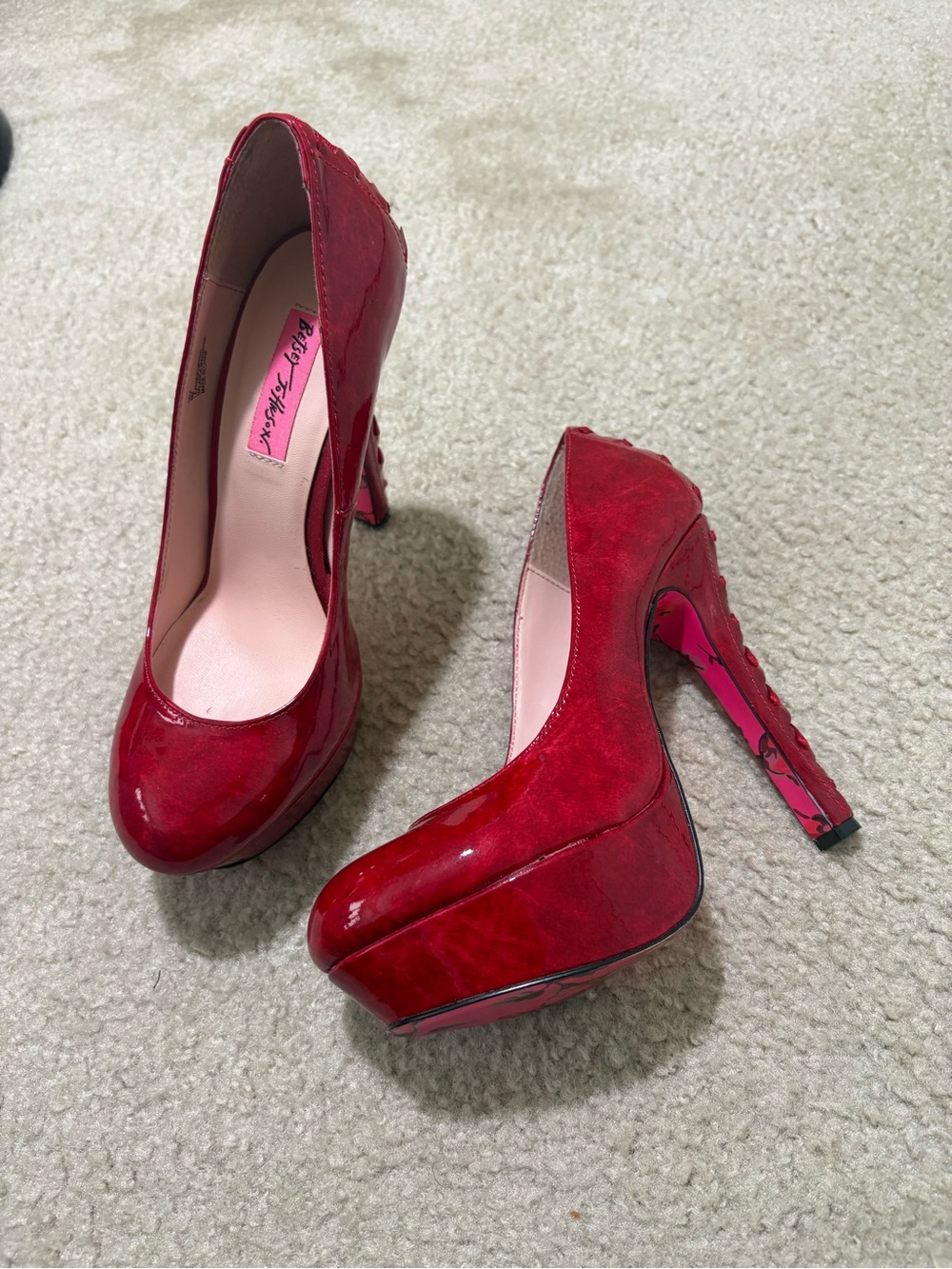 Betsy Johnson Red Patent Platform Stiletto Pumps